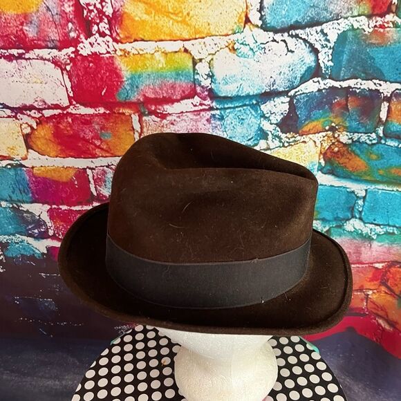 Vintage Morfelt Men's Fedora 100% Wool Hat  Dark Brown  Feathers size Small - Picture 3 of 6